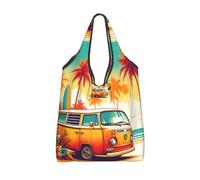 Vortithora Foldable Surfboard-Palm-Trees-Sunset Reusable Grocery Shopping Bag, Waterproof Shopping Tote