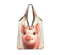 Vortithora Foldable Sweet-Little-Piggy-Chomping Reusable Grocery Shopping Bag, Waterproof Shopping Tote