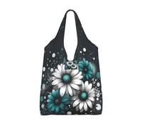 Vortithora Foldable Teal-Flowers-Dots Reusable Grocery Shopping Bag, Waterproof Shopping Tote