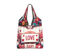 Vortithora Foldable Valentine-Cute-Gnomes-Cartoon Reusable Grocery Shopping Bag, Waterproof Shopping Tote