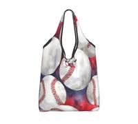 Vortithora Foldable Watercolor-Baseballs Reusable Grocery Shopping Bag, Waterproof Shopping Tote