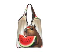 Vortithora Foldable Watercolor-Capybara-Eat-Fruit Reusable Grocery Shopping Bag, Waterproof Shopping Tote