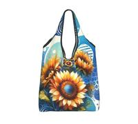 Vortithora Foldable Watercolor-Sunflowers-Painting Reusable Grocery Shopping Bag, Waterproof Shopping Tote