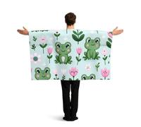 Vortithora Green-Frogs-Flowers Flag Cape With Sleeves For Adults, Polyester Wearable Flag Cloak, Lightweight Sports Fan Cape For Game Day, Bar Parties And Street Celebrations