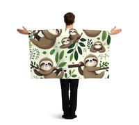 Vortithora Happy-Sloth-Forest Flag Cape With Sleeves For Adults, Polyester Wearable Flag Cloak, Lightweight Sports Fan Cape For Game Day, Bar Parties And Street Celebrations