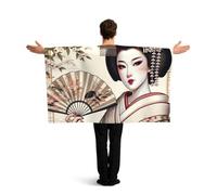 Vortithora Japanese-Geisha Flag Cape With Sleeves For Adults, Polyester Wearable Flag Cloak, Lightweight Sports Fan Cape For Game Day, Bar Parties And Street Celebrations