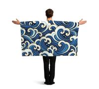 Vortithora Japanese Waves Sea Flag Cape With Sleeves For Adults, Polyester Wearable Flag Cloak, Lightweight Sports Fan Cape For Game Day, Bar Parties And Street Celebrations