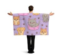 Vortithora Kawaii Cat Dog Pattern Flag Cape With Sleeves For Adults, Polyester Wearable Flag Cloak, Lightweight Sports Fan Cape For Game Day, Bar Parties And Street Celebrations