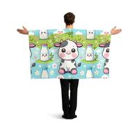 Vortithora Kawaii-Cow-Milk Flag Cape With Sleeves For Adults, Polyester Wearable Flag Cloak, Lightweight Sports Fan Cape For Game Day, Bar Parties And Street Celebrations