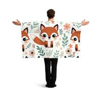 Vortithora Kawaii-Floral-Fox Flag Cape With Sleeves For Adults, Polyester Wearable Flag Cloak, Lightweight Sports Fan Cape For Game Day, Bar Parties And Street Celebrations