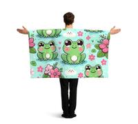 Vortithora Kawaii-Frog-Flowers Flag Cape With Sleeves For Adults, Polyester Wearable Flag Cloak, Lightweight Sports Fan Cape For Game Day, Bar Parties And Street Celebrations