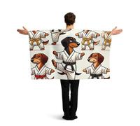 Vortithora Kawaii-Judo-Dachshunds Flag Cape With Sleeves For Adults, Polyester Wearable Flag Cloak, Lightweight Sports Fan Cape For Game Day, Bar Parties And Street Celebrations