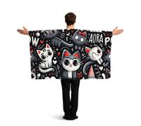 Vortithora Kawaii-Kittens-Cats-Love Flag Cape With Sleeves For Adults, Polyester Wearable Flag Cloak, Lightweight Sports Fan Cape For Game Day, Bar Parties And Street Celebrations