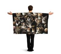 Vortithora Kawaii-Kittens-Puppy Flag Cape With Sleeves For Adults, Polyester Wearable Flag Cloak, Lightweight Sports Fan Cape For Game Day, Bar Parties And Street Celebrations