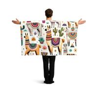 Vortithora Kawaii-Llama-Cactus Flag Cape With Sleeves For Adults, Polyester Wearable Flag Cloak, Lightweight Sports Fan Cape For Game Day, Bar Parties And Street Celebrations