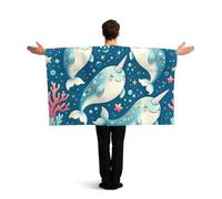 Vortithora Kawaii-Narwhals Flag Cape With Sleeves For Adults, Polyester Wearable Flag Cloak, Lightweight Sports Fan Cape For Game Day, Bar Parties And Street Celebrations