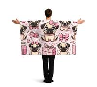 Vortithora Kawaii-Pug-Dog Flag Cape With Sleeves For Adults, Polyester Wearable Flag Cloak, Lightweight Sports Fan Cape For Game Day, Bar Parties And Street Celebrations