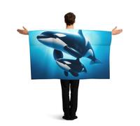 Vortithora Killer-Whales-Ocean Flag Cape With Sleeves For Adults, Polyester Wearable Flag Cloak, Lightweight Sports Fan Cape For Game Day, Bar Parties And Street Celebrations