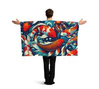 Vortithora Koi-Carps-Luck-Japan Flag Cape With Sleeves For Adults, Polyester Wearable Flag Cloak, Lightweight Sports Fan Cape For Game Day, Bar Parties And Street Celebrations