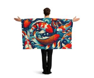 Vortithora Koi-Carps-Luck-Japan Flag Cape With Sleeves For Adults, Polyester Wearable Flag Cloak, Lightweight Sports Fan Cape For Game Day, Bar Parties And Street Celebrations