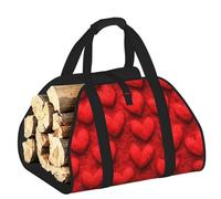 Vortithora Large 3D Love Heart Design Firewood Carrier Bag, 600d Oxford Cloth Log Tote with Reinforced Handles, Open-End Wood Hauling Bag for Fireplace, Wood Stove, Camping and Outdoor Storage