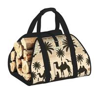 Vortithora Large African-Palm-Trees-Camels Firewood Carrier Bag, 600d Oxford Cloth Log Tote with Reinforced Handles, Open-End Wood Hauling Bag for Fireplace, Wood Stove, Camping and Outdoor Storage