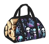 Vortithora Large Alien-Muffin-Galaxies Firewood Carrier Bag, 600d Oxford Cloth Log Tote with Reinforced Handles, Open-End Wood Hauling Bag for Fireplace, Wood Stove, Camping and Outdoor Storage
