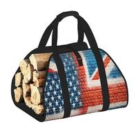 Vortithora Large American-British-Flag Firewood Carrier Bag, 600d Oxford Cloth Log Tote with Reinforced Handles, Open-End Wood Hauling Bag for Fireplace, Wood Stove, Camping and Outdoor Storage