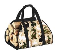 Vortithora Large American-Rabbit-Camouflage Firewood Carrier Bag, 600d Oxford Cloth Log Tote with Reinforced Handles, Open-End Wood Hauling Bag for Fireplace, Wood Stove, Camping and Outdoor Storage
