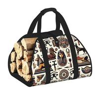 Vortithora Large Ancient-Egypt-Art Firewood Carrier Bag, 600d Oxford Cloth Log Tote with Reinforced Handles, Open-End Wood Hauling Bag for Fireplace, Wood Stove, Camping and Outdoor Storage