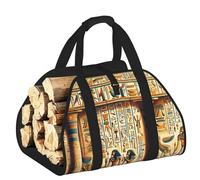Vortithora Large Ancient-Egypt-Hieroglyphs Firewood Carrier Bag, 600d Oxford Cloth Log Tote with Reinforced Handles, Open-End Wood Hauling Bag for Fireplace, Wood Stove, Camping and Outdoor Storage