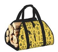 Vortithora Large Ancient Egypt Pattern Firewood Carrier Bag, 600d Oxford Cloth Log Tote with Reinforced Handles, Open-End Wood Hauling Bag for Fireplace, Wood Stove, Camping and Outdoor Storage