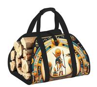 Vortithora Large Ancient-Egyptian-Boat Firewood Carrier Bag, 600d Oxford Cloth Log Tote with Reinforced Handles, Open-End Wood Hauling Bag for Fireplace, Wood Stove, Camping and Outdoor Storage