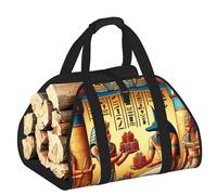 Vortithora Large Ancient-Egyptian-Scene Firewood Carrier Bag, 600d Oxford Cloth Log Tote with Reinforced Handles, Open-End Wood Hauling Bag for Fireplace, Wood Stove, Camping and Outdoor Storage