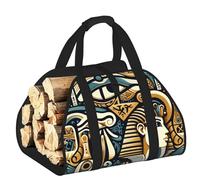 Vortithora Large Ancient-Egyptian-Symbols Firewood Carrier Bag, 600d Oxford Cloth Log Tote with Reinforced Handles, Open-End Wood Hauling Bag for Fireplace, Wood Stove, Camping and Outdoor Storage