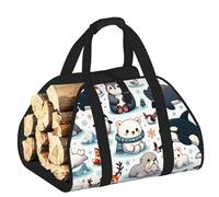 Vortithora Large Arctic-Circle-Cute-Animals Firewood Carrier Bag, 600d Oxford Cloth Log Tote with Reinforced Handles, Open-End Wood Hauling Bag for Fireplace, Wood Stove, Camping and Outdoor Storage