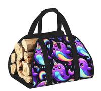 Vortithora Large Arctic-Whale-Narwhals Firewood Carrier Bag, 600d Oxford Cloth Log Tote with Reinforced Handles, Open-End Wood Hauling Bag for Fireplace, Wood Stove, Camping and Outdoor Storage