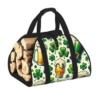 Vortithora Large Beer-Shamrock-St-Patricks Firewood Carrier Bag, 600d Oxford Cloth Log Tote with Reinforced Handles, Open-End Wood Hauling Bag for Fireplace, Wood Stove, Camping and Outdoor Storage