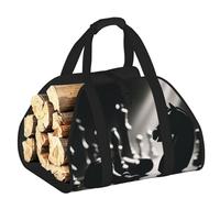 Vortithora Large Black-White-Chess-Battle Firewood Carrier Bag, 600d Oxford Cloth Log Tote with Reinforced Handles, Open-End Wood Hauling Bag for Fireplace, Wood Stove, Camping and Outdoor Storage