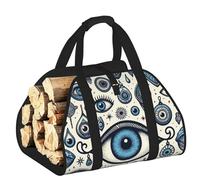 Vortithora Large Blue-Greece-Evil-Eye Firewood Carrier Bag, 600d Oxford Cloth Log Tote with Reinforced Handles, Open-End Wood Hauling Bag for Fireplace, Wood Stove, Camping and Outdoor Storage