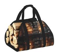 Vortithora Large Bookshelf-Library-Book Firewood Carrier Bag, 600d Oxford Cloth Log Tote with Reinforced Handles, Open-End Wood Hauling Bag for Fireplace, Wood Stove, Camping and Outdoor Storage
