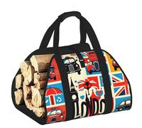 Vortithora Large British-London-City Firewood Carrier Bag, 600d Oxford Cloth Log Tote with Reinforced Handles, Open-End Wood Hauling Bag for Fireplace, Wood Stove, Camping and Outdoor Storage