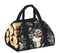 Vortithora Large Bull-Skulls-Indian Firewood Carrier Bag, 600d Oxford Cloth Log Tote with Reinforced Handles, Open-End Wood Hauling Bag for Fireplace, Wood Stove, Camping and Outdoor Storage