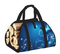 Vortithora Large Butterfly-Sparkle-Stars Firewood Carrier Bag, 600d Oxford Cloth Log Tote with Reinforced Handles, Open-End Wood Hauling Bag for Fireplace, Wood Stove, Camping and Outdoor Storage