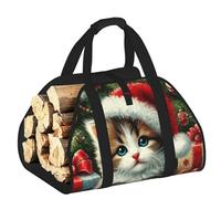 Vortithora Large Cats-Christmas-Santa-Hat Firewood Carrier Bag, 600d Oxford Cloth Log Tote with Reinforced Handles, Open-End Wood Hauling Bag for Fireplace, Wood Stove, Camping and Outdoor Storage