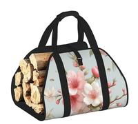 Vortithora Large Cherry-Blossoms-Peach Firewood Carrier Bag, 600d Oxford Cloth Log Tote with Reinforced Handles, Open-End Wood Hauling Bag for Fireplace, Wood Stove, Camping and Outdoor Storage