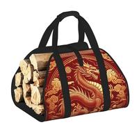 Vortithora Large Chinese-Dragon-Flame-Gold Firewood Carrier Bag, 600d Oxford Cloth Log Tote with Reinforced Handles, Open-End Wood Hauling Bag for Fireplace, Wood Stove, Camping and Outdoor Storage