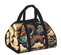 Vortithora Large Cloud-Dragon-China Firewood Carrier Bag, 600d Oxford Cloth Log Tote with Reinforced Handles, Open-End Wood Hauling Bag for Fireplace, Wood Stove, Camping and Outdoor Storage