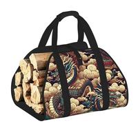 Vortithora Large Cloud-Dragon-China-Japanese Firewood Carrier Bag, 600d Oxford Cloth Log Tote with Reinforced Handles, Open-End Wood Hauling Bag for Fireplace, Wood Stove, Camping and Outdoor Storage