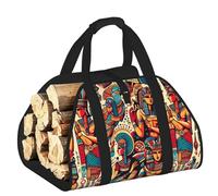 Vortithora Large Colorful-Egypt-Gods Firewood Carrier Bag, 600d Oxford Cloth Log Tote with Reinforced Handles, Open-End Wood Hauling Bag for Fireplace, Wood Stove, Camping and Outdoor Storage